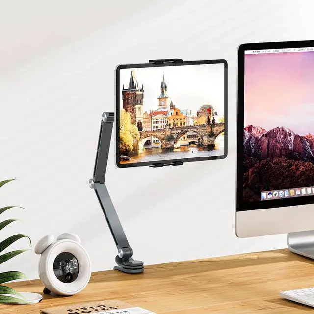 Alt view image 6 of 7 - Tablet Stand Holder, Adjustable Foldable Tablet Arm iPad Desk Mount with 360°Rotate Base, Phone Holder iPad Stand for Desk and Bed, Compatible with Tablets, Phones or Other 4-15.6" Device