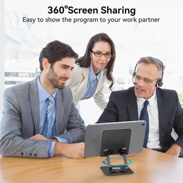 Alt view image 2 of 6 - Swivel iPad Stand for Desk, Aluminum Tablet Stand for Desk with 360 Rotating Base, Adjustable & Foldable iPad Holder, Compatible with Tablets, Switch, Kindle, Phone