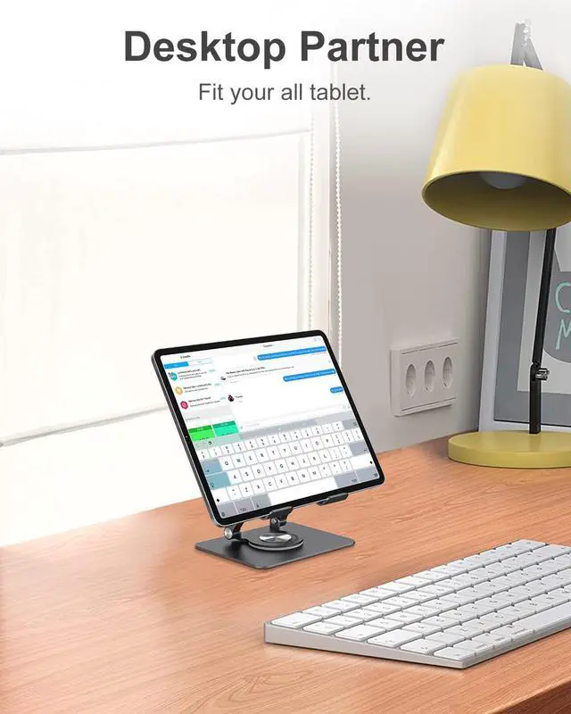 Alt view image 6 of 6 - Swivel iPad Stand for Desk, Aluminum Tablet Stand for Desk with 360 Rotating Base, Adjustable & Foldable iPad Holder, Compatible with Tablets, Switch, Kindle, Phone