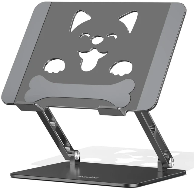 Main image of Aluminum Laptop Stand for Desk Fit for All 10"-17.3" Laptops, Grey Height-adjustable Notebook Holder, Ergonomic Computer Riser with Unique Puppy Cooling Vent, for Mac, Dell, Lenovo, HP