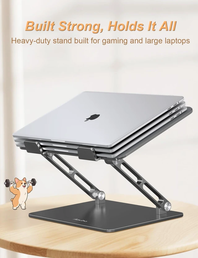 Alt view image 2 of 7 - Aluminum Laptop Stand for Desk Fit for All 10"-17.3" Laptops, Grey Height-adjustable Notebook Holder, Ergonomic Computer Riser with Unique Puppy Cooling Vent, for Mac, Dell, Lenovo, HP