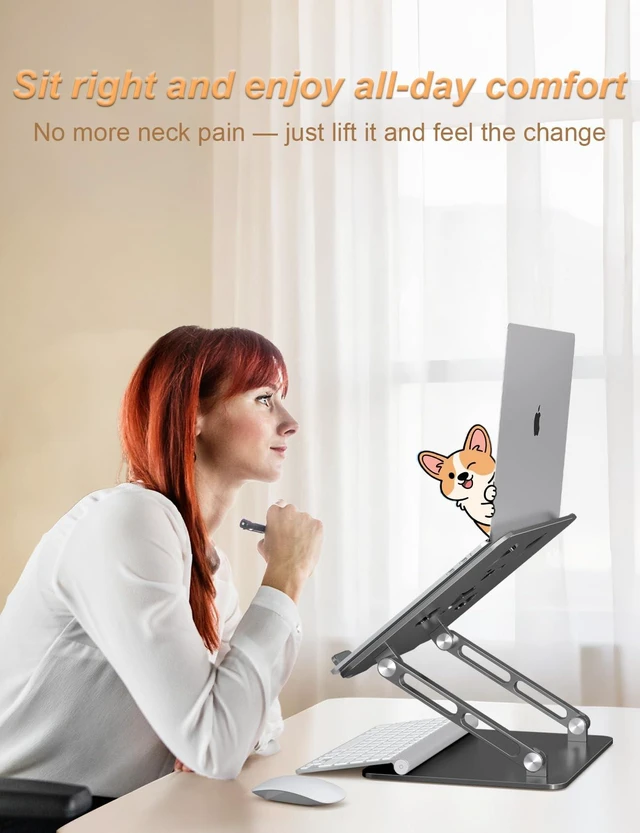 Alt view image 5 of 7 - Aluminum Laptop Stand for Desk Fit for All 10"-17.3" Laptops, Grey Height-adjustable Notebook Holder, Ergonomic Computer Riser with Unique Puppy Cooling Vent, for Mac, Dell, Lenovo, HP
