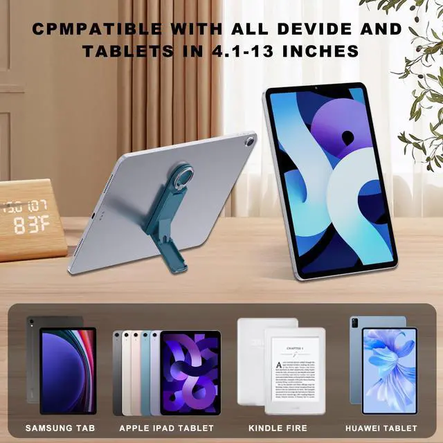 Alt view image 2 of 7 - Universal Tablet Stand with Built-in Ring Holder 2 Pack-Adjustable Multifunction Tablet Kickstand with Adhesive Patch for iPad Pro, Air, Samsung Galaxy Tab, Kindle Tablets, Black &Teal