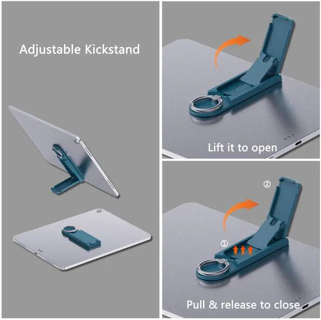 Alt view image 3 of 7 - Universal Tablet Stand with Built-in Ring Holder 2 Pack-Adjustable Multifunction Tablet Kickstand with Adhesive Patch for iPad Pro, Air, Samsung Galaxy Tab, Kindle Tablets, Black &Teal