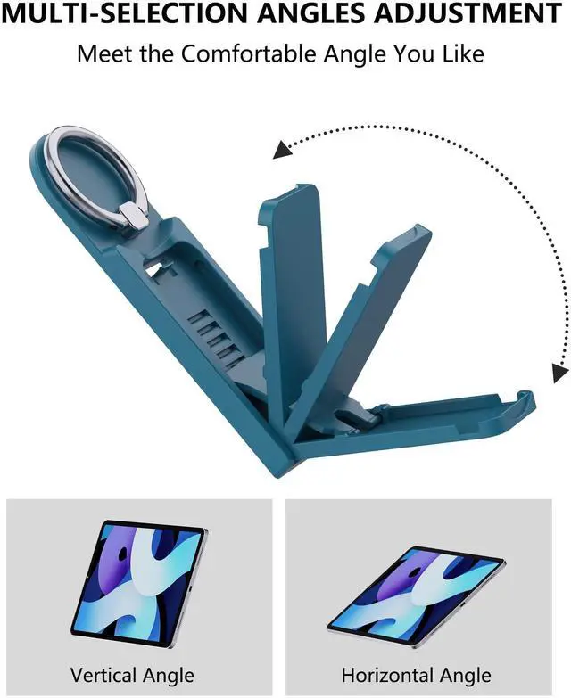 Alt view image 4 of 7 - Universal Tablet Stand with Built-in Ring Holder 2 Pack-Adjustable Multifunction Tablet Kickstand with Adhesive Patch for iPad Pro, Air, Samsung Galaxy Tab, Kindle Tablets, Black &Teal