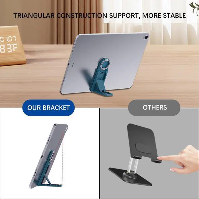 Alt view image 6 of 7 - Universal Tablet Stand with Built-in Ring Holder 2 Pack-Adjustable Multifunction Tablet Kickstand with Adhesive Patch for iPad Pro, Air, Samsung Galaxy Tab, Kindle Tablets, Black &Teal