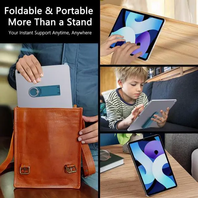 Alt view image 7 of 7 - Universal Tablet Stand with Built-in Ring Holder 2 Pack-Adjustable Multifunction Tablet Kickstand with Adhesive Patch for iPad Pro, Air, Samsung Galaxy Tab, Kindle Tablets, Black &Teal