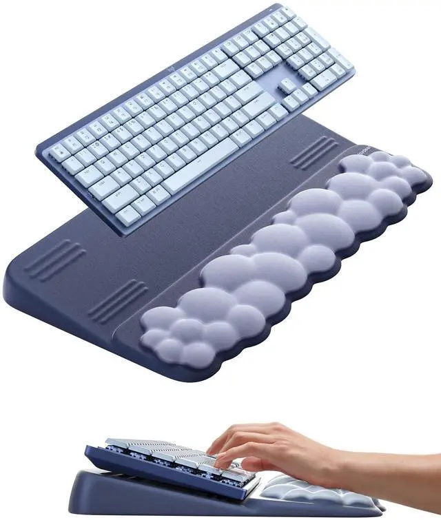 Main image of Wrist Rest and Keyboard Stand, Computer Wrist Support Pad Soft Memory Foam, Ergonomic Cloud Keyboard Riser Holder Lifter Tilted Wrist Cushion for Desk, Palm Hand Typing for Office Home Gaming