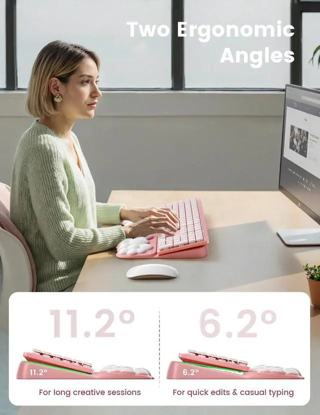 Alt view image 5 of 7 - Wrist Rest and Keyboard Stand, Computer Wrist Support Pad Soft Memory Foam, Ergonomic Cloud Keyboard Riser Holder Lifter Tilted Wrist Cushion for Desk, Palm Hand Typing for Office Home Gaming