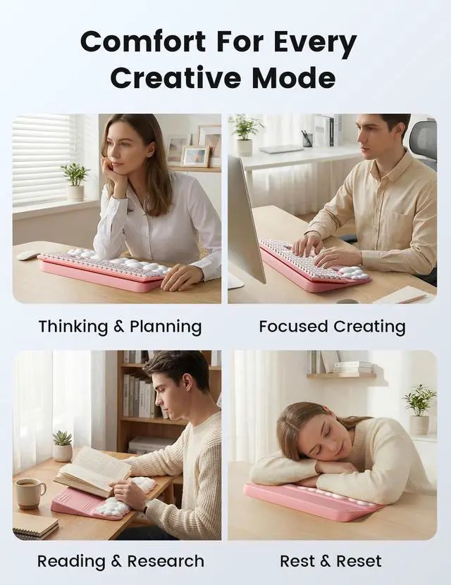 Alt view image 4 of 7 - Wrist Rest and Keyboard Stand, Computer Wrist Support Pad Soft Memory Foam, Ergonomic Cloud Keyboard Riser Holder Lifter Tilted Wrist Cushion for Desk, Palm Hand Typing for Office Home Gaming