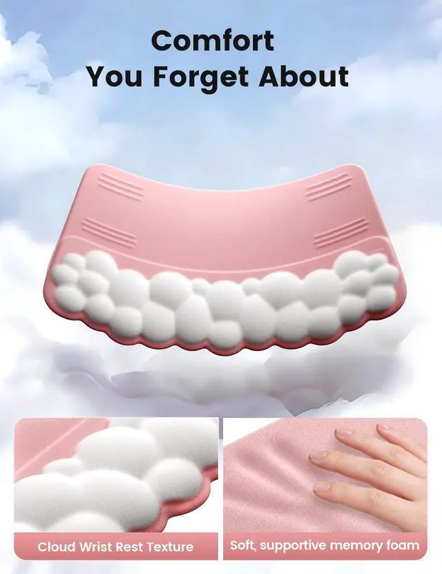 Alt view image 6 of 7 - Wrist Rest and Keyboard Stand, Computer Wrist Support Pad Soft Memory Foam, Ergonomic Cloud Keyboard Riser Holder Lifter Tilted Wrist Cushion for Desk, Palm Hand Typing for Office Home Gaming