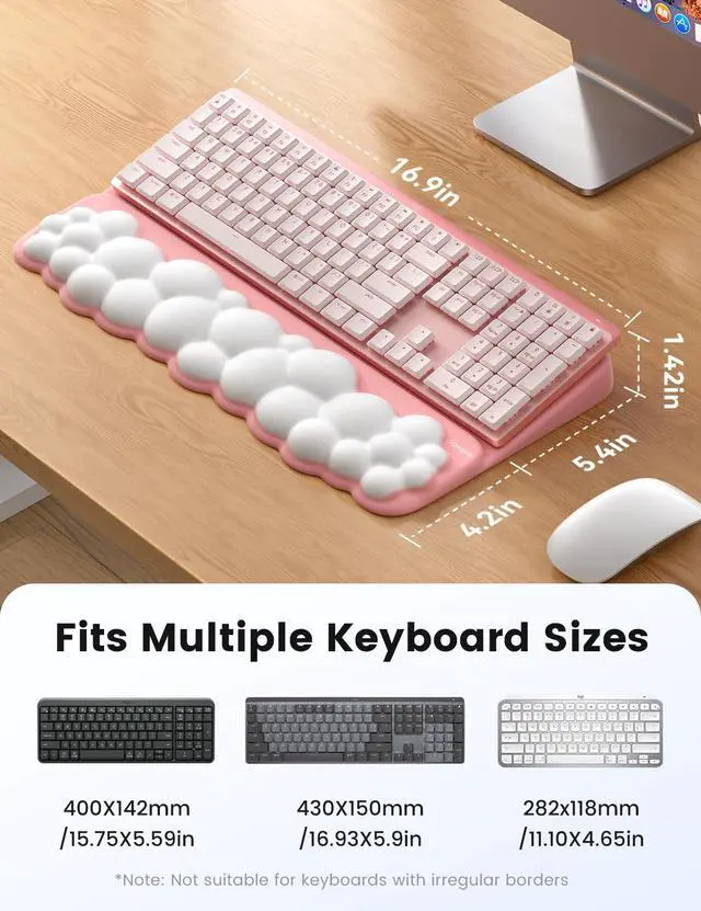 Alt view image 7 of 7 - Wrist Rest and Keyboard Stand, Computer Wrist Support Pad Soft Memory Foam, Ergonomic Cloud Keyboard Riser Holder Lifter Tilted Wrist Cushion for Desk, Palm Hand Typing for Office Home Gaming