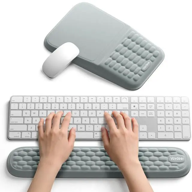 Main image of Wrist Rest for Computer Keyboard & Mouse Pad Set Gray, Ergonomic Memory Foam Wrist Support, Non-Slip Keyboard Wrist Rest & Soft Mouse Pad for Typing Comfort & Wrist Pain Relief