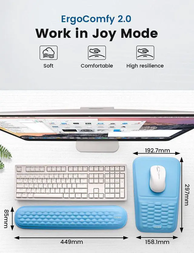 Alt view image 6 of 7 - Wrist Rest for Computer Keyboard & Mouse Pad Set Gray, Ergonomic Memory Foam Wrist Support, Non-Slip Keyboard Wrist Rest & Soft Mouse Pad for Typing Comfort & Wrist Pain Relief