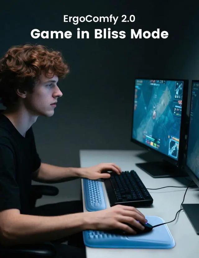 Alt view image 7 of 7 - Wrist Rest for Computer Keyboard & Mouse Pad Set Gray, Ergonomic Memory Foam Wrist Support, Non-Slip Keyboard Wrist Rest & Soft Mouse Pad for Typing Comfort & Wrist Pain Relief