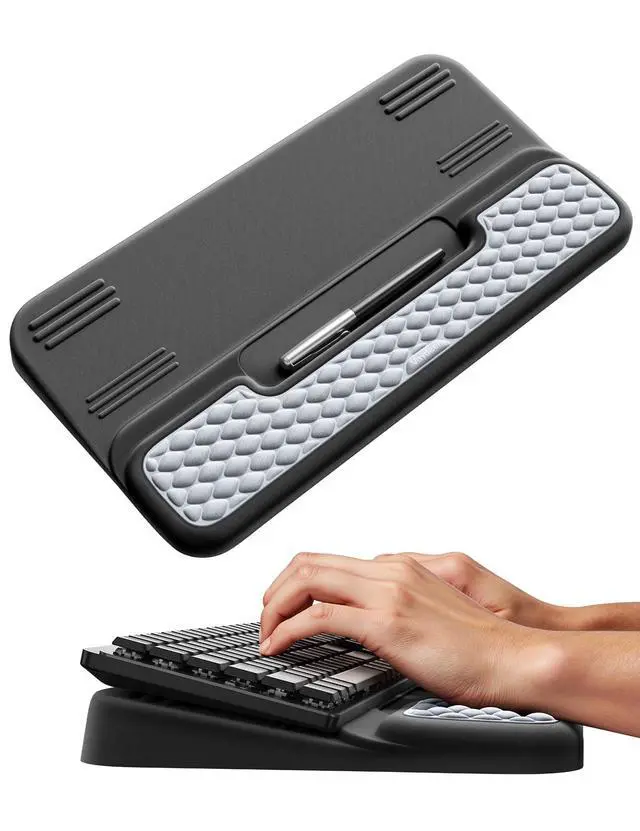 Main image of Wrist Rest with Keyboard Stand, Computer Wrist Support Pad, Ergonomic Keyboard Riser Holder Lift Tray with Wrist Pad, Soft Memory Foam Desk Cushion, Palm Arm Hand Typing for Office Home Gift