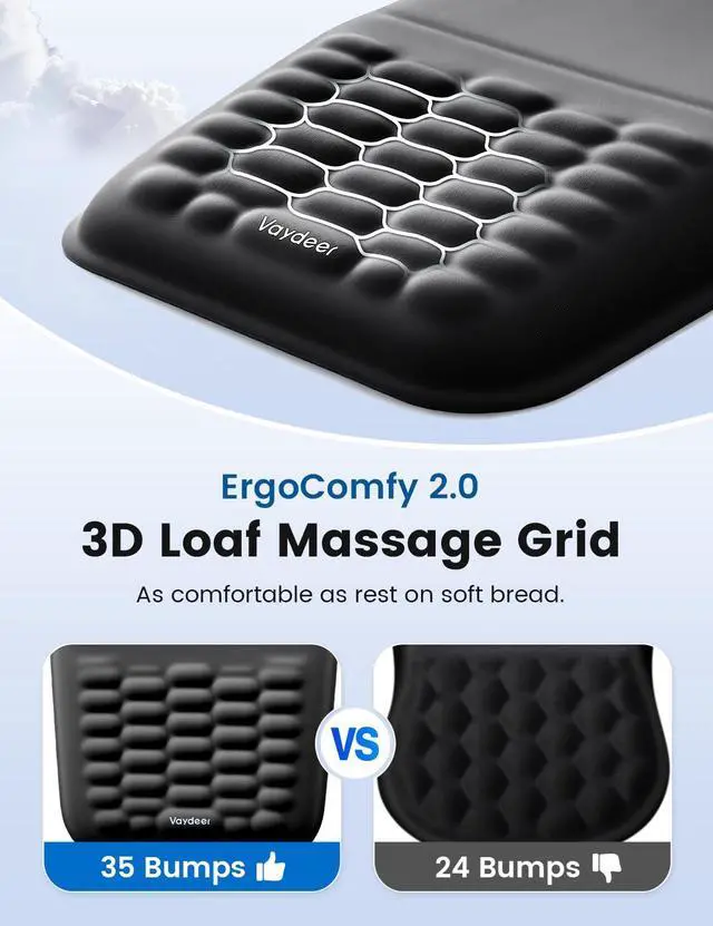 Alt view image 3 of 7 - Ergonomic Mouse Pad with Wrist Rest Memory Foam Mouse Pad with Wrist Support & Massage Bulge, Non-Slip PU Base, Relieves Carpal Tunnel Pain Ideal Mouse Wrist Rest for Office & Home