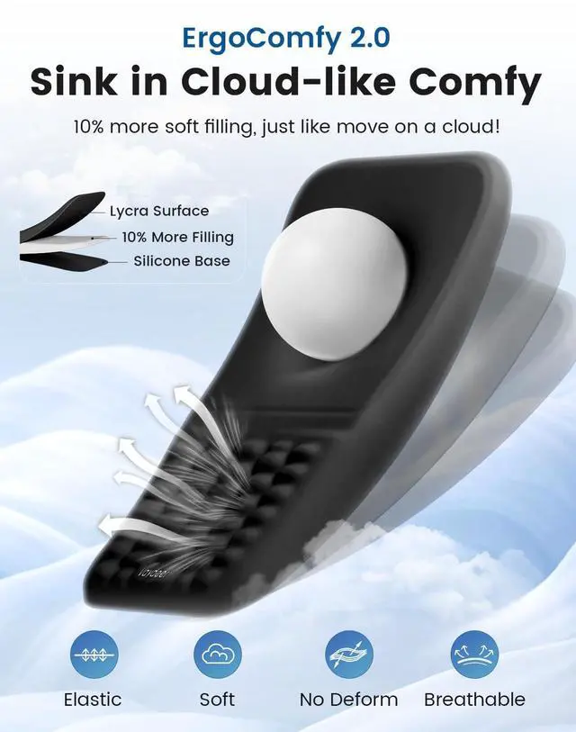 Alt view image 4 of 7 - Ergonomic Mouse Pad with Wrist Rest Memory Foam Mouse Pad with Wrist Support & Massage Bulge, Non-Slip PU Base, Relieves Carpal Tunnel Pain Ideal Mouse Wrist Rest for Office & Home