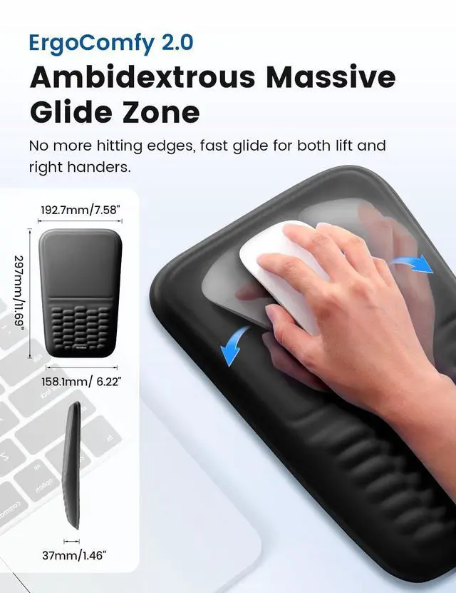 Alt view image 5 of 7 - Ergonomic Mouse Pad with Wrist Rest Memory Foam Mouse Pad with Wrist Support & Massage Bulge, Non-Slip PU Base, Relieves Carpal Tunnel Pain Ideal Mouse Wrist Rest for Office & Home