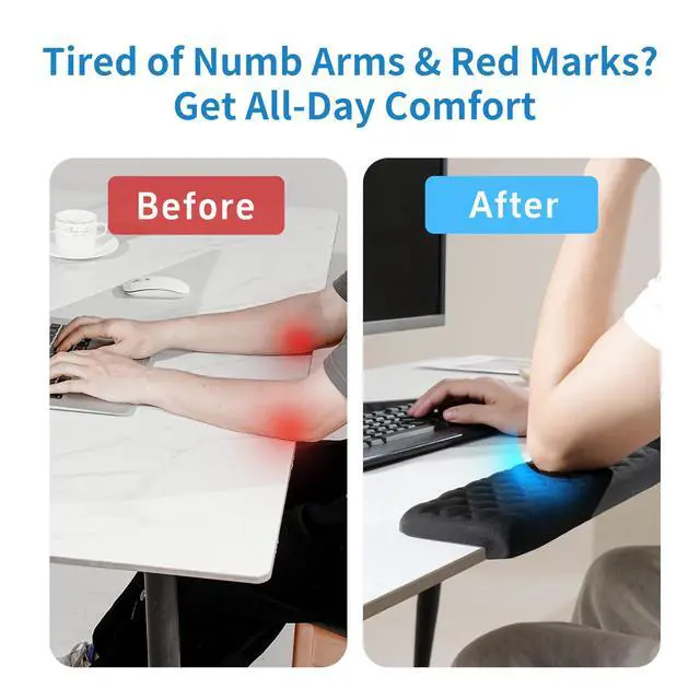 Alt view image 2 of 6 - L-Shaped Desk Elbow Pad for Desk, Memory Foam Elbow Support Padding with Non-Slip, 2-Piece Ergonomic Desk Edge Cushion, Wrist Comfort Support for Office Home (Diamond Black)