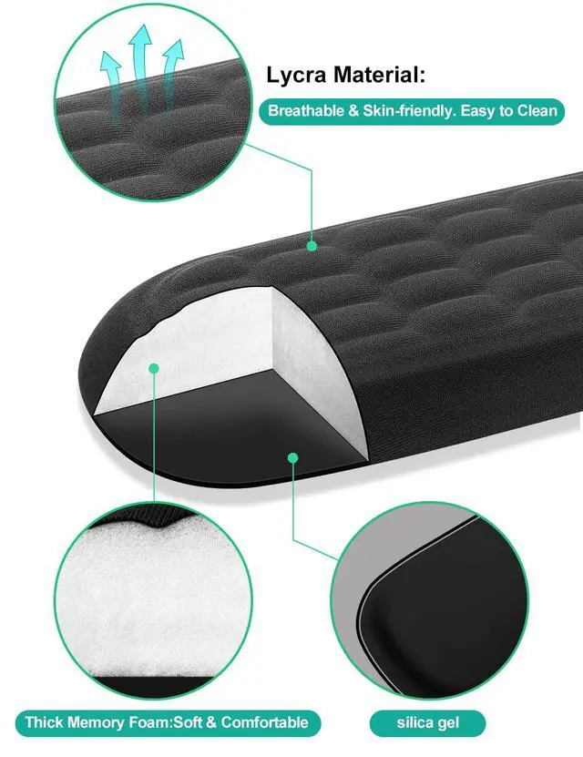 Alt view image 4 of 7 - Wrist Rest Set Keyboard and Mouse Wrist Rest, Ergonomic Gel Pad for Desk, Memory Foam Support for Office, Gaming, Computer, Laptop, Mac - Black