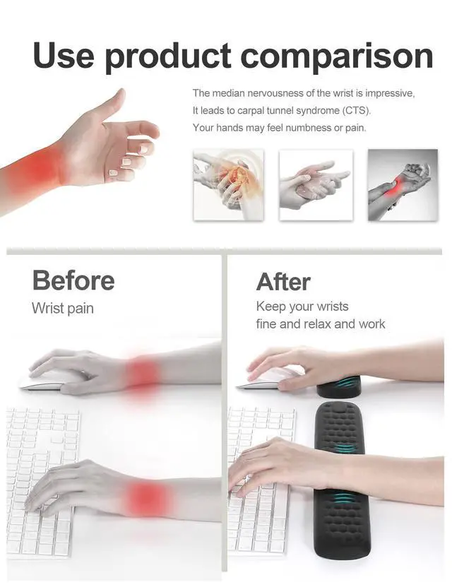 Alt view image 3 of 7 - Wrist Rest Set Keyboard and Mouse Wrist Rest, Ergonomic Gel Pad for Desk, Memory Foam Support for Office, Gaming, Computer, Laptop, Mac - Black