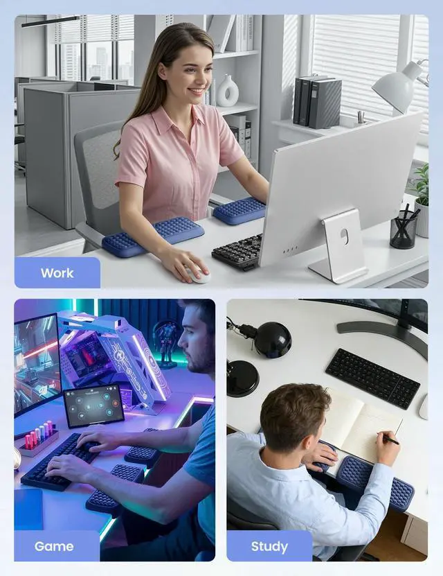 Alt view image 6 of 7 - 2Pcs Elbow Rest Pad, L-Shaped Arm Rest Elbow Pad, Desk Edge Cushion, Ergonomic Memory Foam Wrist Rest Support Keyboard Mouse Padding for Palm Hand Office Computer Home Gaming Accessories-Black