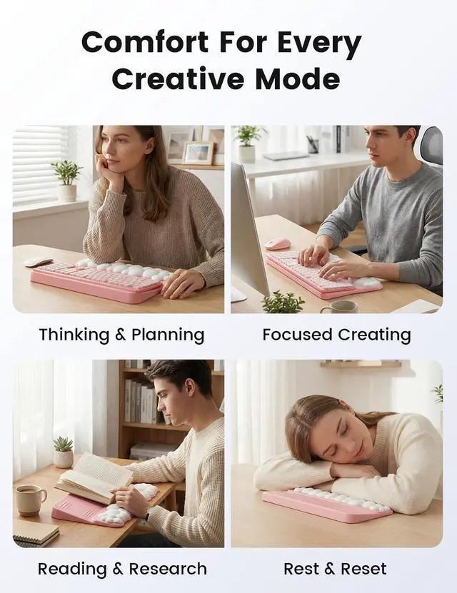 Alt view image 4 of 7 - Keyboard Stand Wrist Rest, Cloud Ergonomic Wrist Support Pad Soft Memory Foam, Computer Keyboard Riser Holder Lifter Tilt Cushion for Desk, Palm Hand Typing for Office Home Gaming Pain Relief