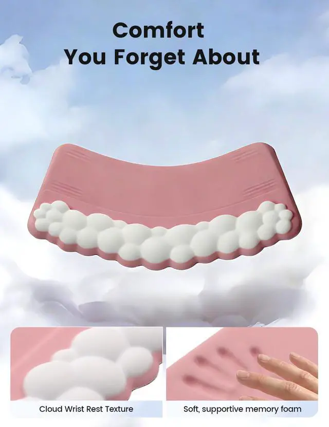 Alt view image 6 of 7 - Keyboard Stand Wrist Rest, Cloud Ergonomic Wrist Support Pad Soft Memory Foam, Computer Keyboard Riser Holder Lifter Tilt Cushion for Desk, Palm Hand Typing for Office Home Gaming Pain Relief