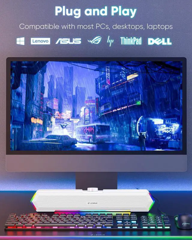 Alt view image 5 of 6 - G11 Computer Speakers for Desktop, Touch Lights PC Speakers with Surge Clear Sound, USB C/USB Powered for Computer Desktop PC Laptop Monitor (White)