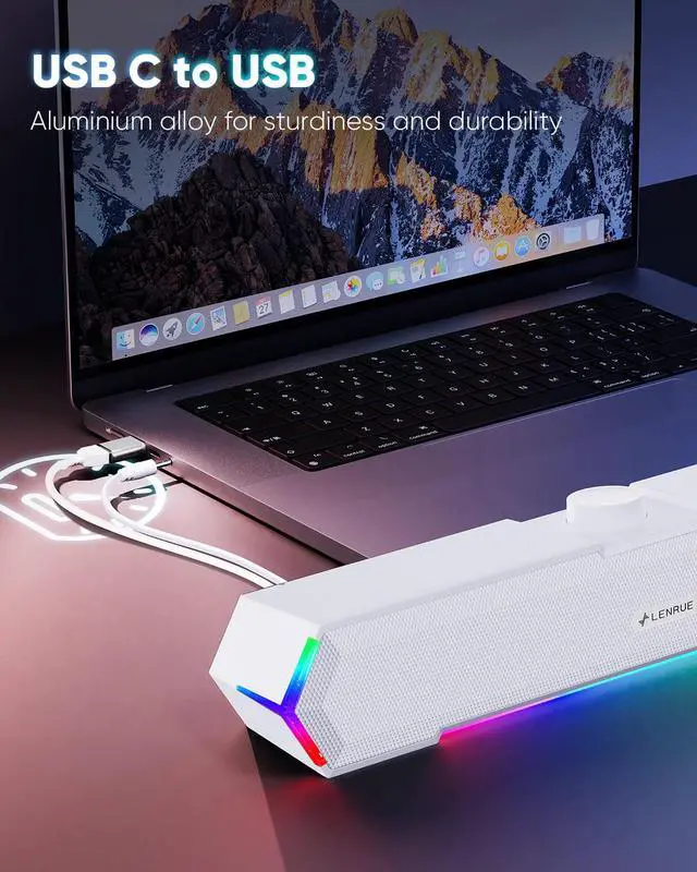 Alt view image 6 of 6 - G11 Computer Speakers for Desktop, Touch Lights PC Speakers with Surge Clear Sound, USB C/USB Powered for Computer Desktop PC Laptop Monitor (White)