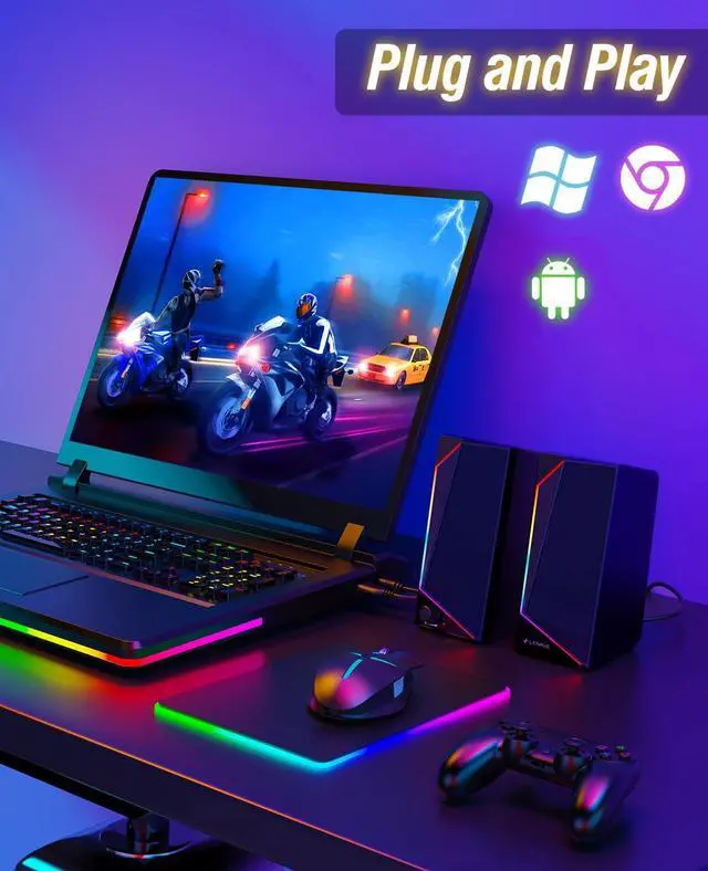 Alt view image 5 of 6 - Computer Speakers, USB/USB-C Powered PC Speakers with Loud Stereo Sound, Headphone-in for Desktop, iMac, MacBook, Laptop, Monitor (USB-C to USB Adapter Included)