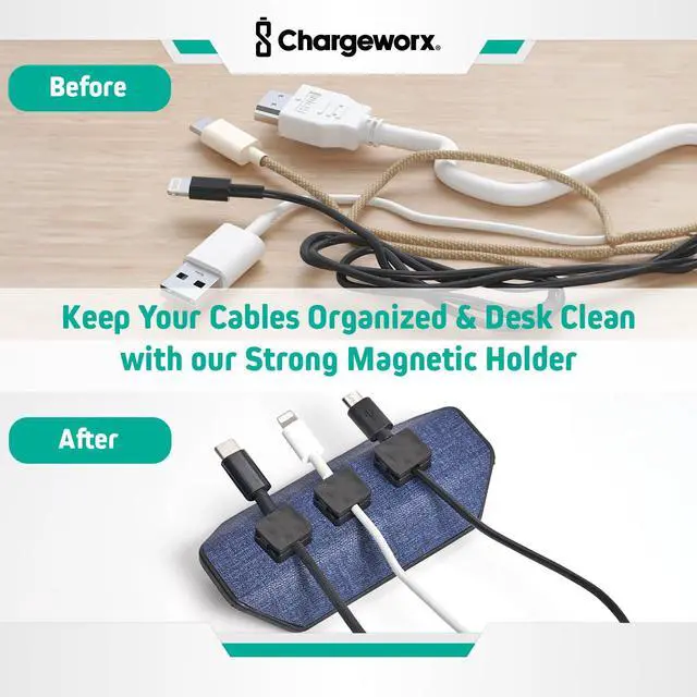 Alt view image 2 of 7 - Magnetic Cable Organizer Weighted Non-Adhesive Cord Holder with 3 Magnetic Clips for USB-C, Lightning & MagSafe Cables Desk, Office & Nightstand Cable Management