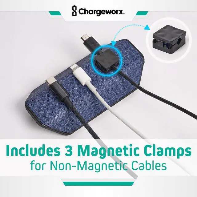 Alt view image 4 of 7 - Magnetic Cable Organizer Weighted Non-Adhesive Cord Holder with 3 Magnetic Clips for USB-C, Lightning & MagSafe Cables Desk, Office & Nightstand Cable Management