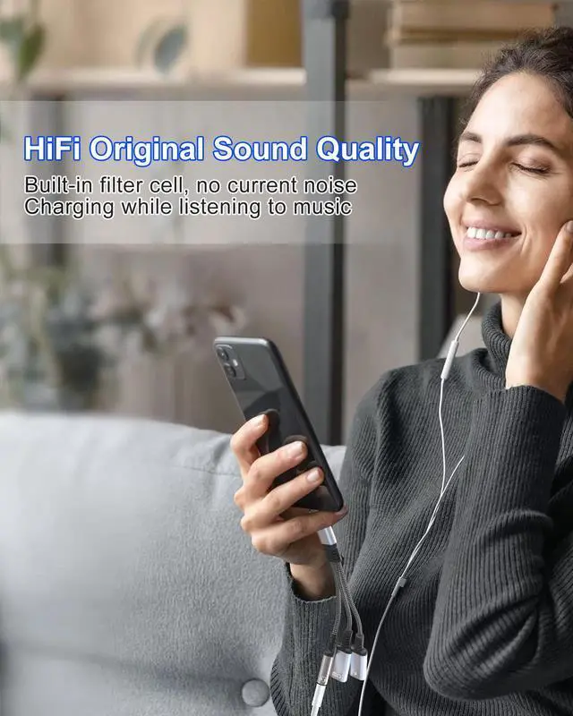 Alt view image 3 of 7 - USBC Splitter 1 in 2 Out for USB C Headphone Charging and Data - Dual Lightning & Type C to 3.5mm Audio Jack + USB-C Headphone Power Data Adapter, Support Call and Data Transfer for iPhone 17-5