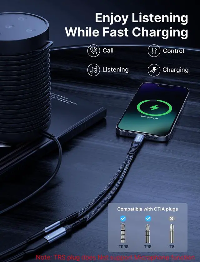 Alt view image 2 of 7 - USB C to 3.5mm Headphone and Charger Adapter, 2-in-1 Type C to Aux Audio Jack with PD 60W Fast Charging Dongle Cable Compatible with iPhone 16 Pro Max/15 Pro Max, Galaxy S24/S23 Ultra, Pixel 7