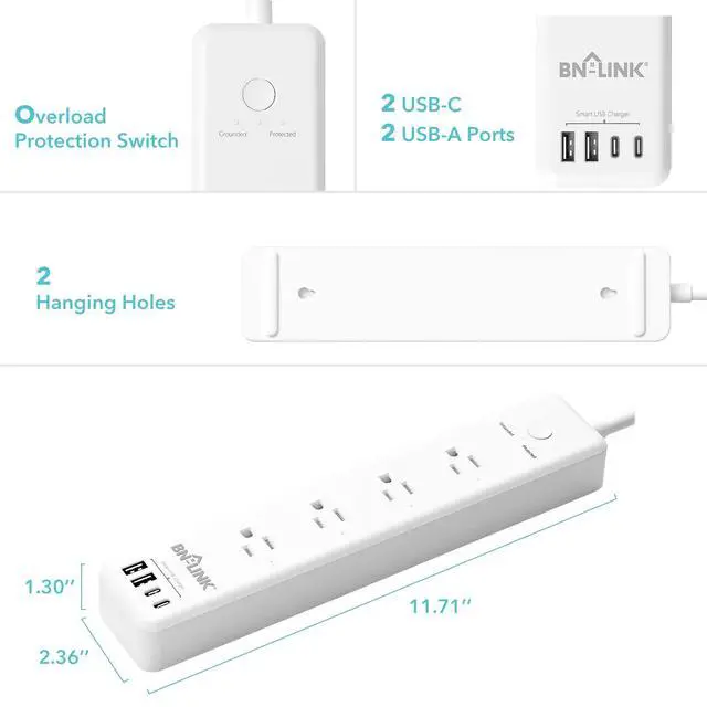Alt view image 7 of 7 - Smart Plug Power StripSurge Protector with 4 Individually Controlled Smart Outlets, 4 USBs (incl. 20W USB-C), Compatible with Alexa and Google Home