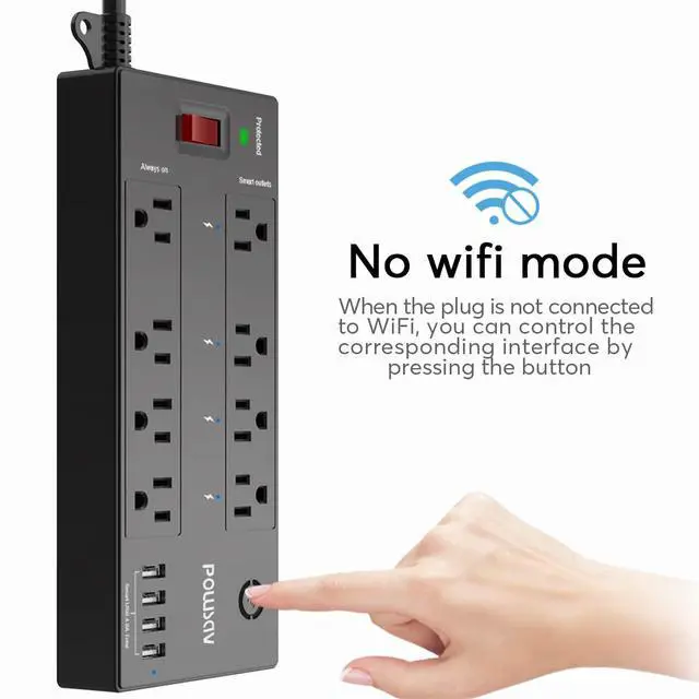 Alt view image 6 of 7 - 6 Ft WiFi Surge Protector - 8 Outlet Extension Cord with 4 Smart & 4 Always On Outlets, 4 USB Ports, Alexa & Google Home Compatible, Black