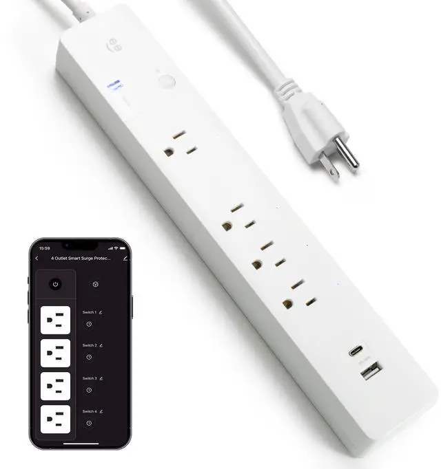 Main image of Multi Outlet Plug in, Smart 4 Outlet Wall Plug Plus 2 USB Ports, Surge Protector with 6 Ft Cord, WiFi Control, Alexa & Google Home Compatible, White