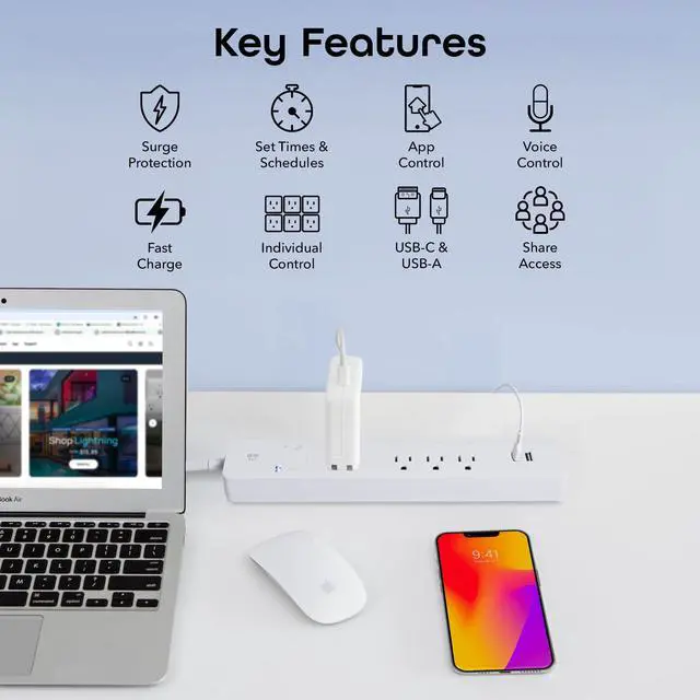 Alt view image 2 of 7 - Multi Outlet Plug in, Smart 4 Outlet Wall Plug Plus 2 USB Ports, Surge Protector with 6 Ft Cord, WiFi Control, Alexa & Google Home Compatible, White