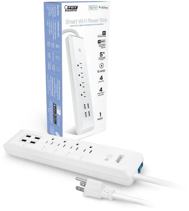 Main image of Wi-Fi Smart Power Strip, 4 Smart Outlets + 4 USB Ports, App & Voice Control, Works with Alexa & Google Assistant, 2.4GHz Network, Schedule & Timer Function, LED Indicator