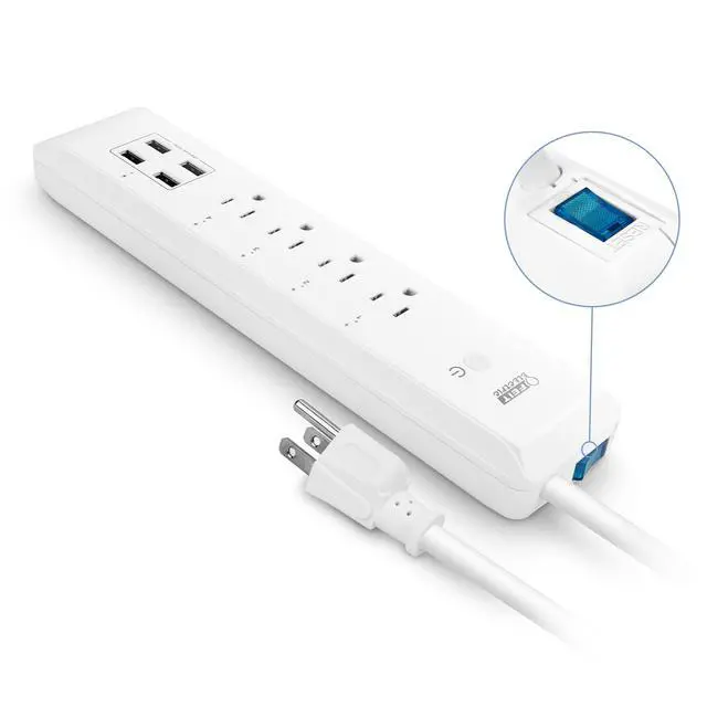 Alt view image 3 of 7 - Wi-Fi Smart Power Strip, 4 Smart Outlets + 4 USB Ports, App & Voice Control, Works with Alexa & Google Assistant, 2.4GHz Network, Schedule & Timer Function, LED Indicator