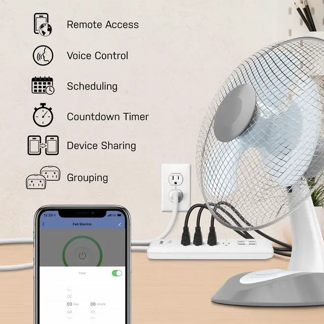 Alt view image 6 of 7 - Wi-Fi Smart Power Strip, 4 Smart Outlets + 4 USB Ports, App & Voice Control, Works with Alexa & Google Assistant, 2.4GHz Network, Schedule & Timer Function, LED Indicator