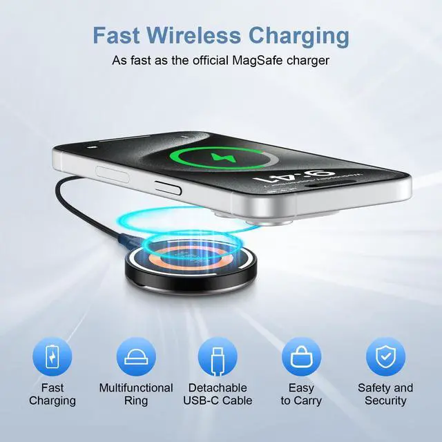 Alt view image 2 of 7 - Samsung Magnetic Wireless Charger Fast Charging Pad MagSafe Charger for Samsung Galaxy S25 Plus/S24 Ultra/S23/S22/S21/S20 2Pack 15W Fast Wireless Charging Stand for iPhone 16 Pro Max/16e/15/14/13/12