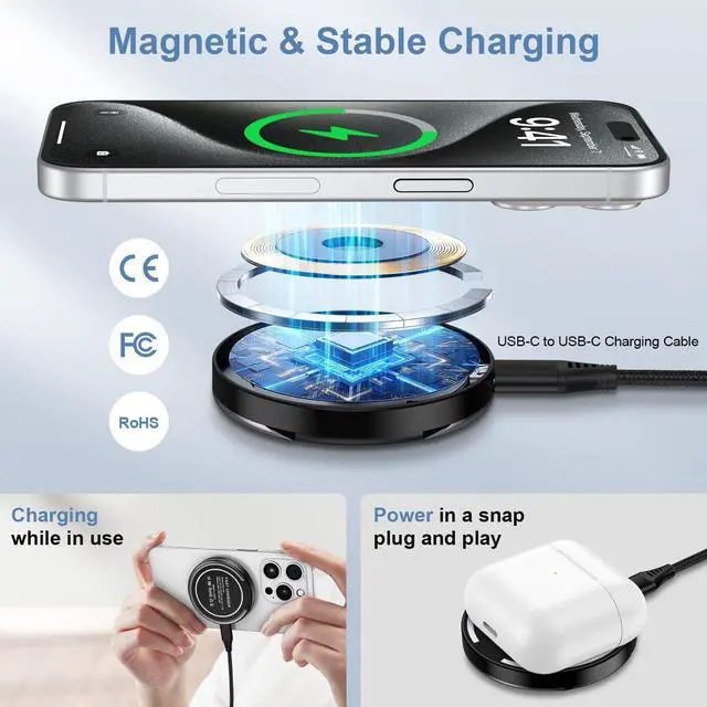 Alt view image 3 of 7 - S25 S24 Ultra Magnetic Wireless Charger Fast Charging Pad for Samsung Galaxy Z Fold 7/6/Flip 7/6/5/S25 Edge/S24/S23/S22/S21/Moto Edge 2024,15W Wireless Phone Magsafe Charger &20W USB C Charger Block
