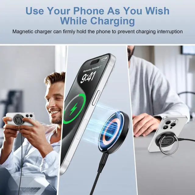 Alt view image 7 of 7 - Samsung Magnetic Wireless Charger Fast Charging Pad MagSafe Charger for Samsung Galaxy S25 Plus/S24 Ultra/S23/S22/S21/S20 2Pack 15W Fast Wireless Charging Stand for iPhone 16 Pro Max/16e/15/14/13/12