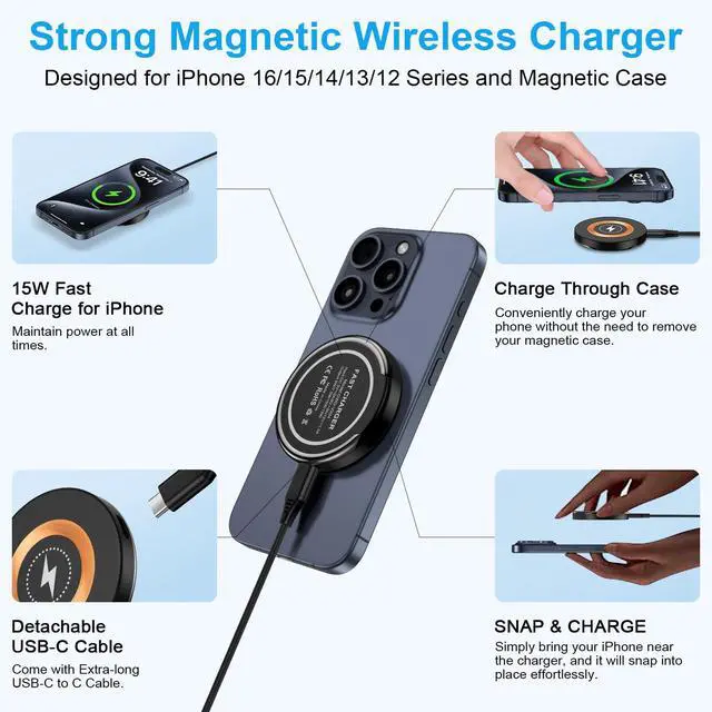 Alt view image 3 of 7 - Magnetic Wireless Charger Dock Magsafe Fast Charging Pad for Android Samsung Galaxy S26 Ultra Z Fold7 Flip7 S25Ultra S24FE S23 S22,Wireless Charging Station with USB C Adapter for iPhone 17 16,Pixel10