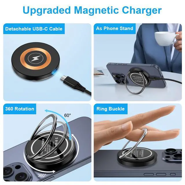 Alt view image 5 of 7 - Magnetic Wireless Charger Dock Magsafe Fast Charging Pad for Android Samsung Galaxy S26 Ultra Z Fold7 Flip7 S25Ultra S24FE S23 S22,Wireless Charging Station with USB C Adapter for iPhone 17 16,Pixel10