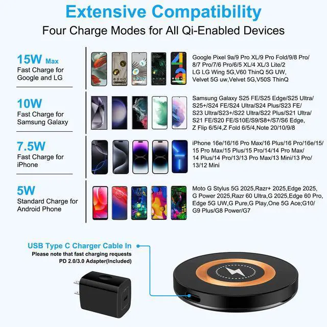 Alt view image 7 of 7 - Magnetic Wireless Charger Dock Magsafe Fast Charging Pad for Android Samsung Galaxy S26 Ultra Z Fold7 Flip7 S25Ultra S24FE S23 S22,Wireless Charging Station with USB C Adapter for iPhone 17 16,Pixel10