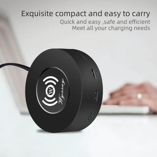 Alt view image 3 of 7 - 75W 6-Port Desktop Charging Station With Wireless Charger - Type-C, Quick Charge 3.0, 4 USB Ports - Multi Charger Hub for Smartphones and More (Black)